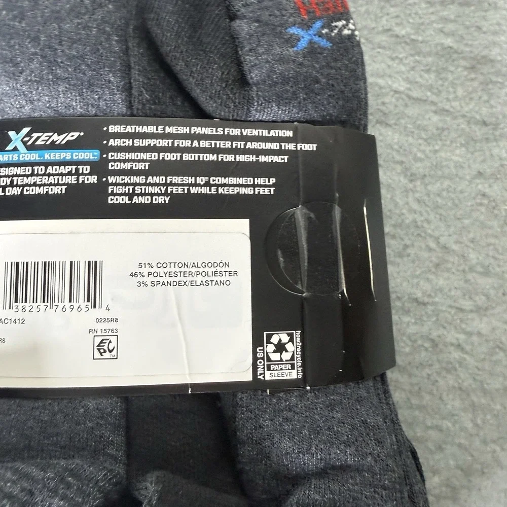 Hanes X-Temp Low Cut Cushioned Socks 12 Pairs Size 6-12 Arch Support Breathable